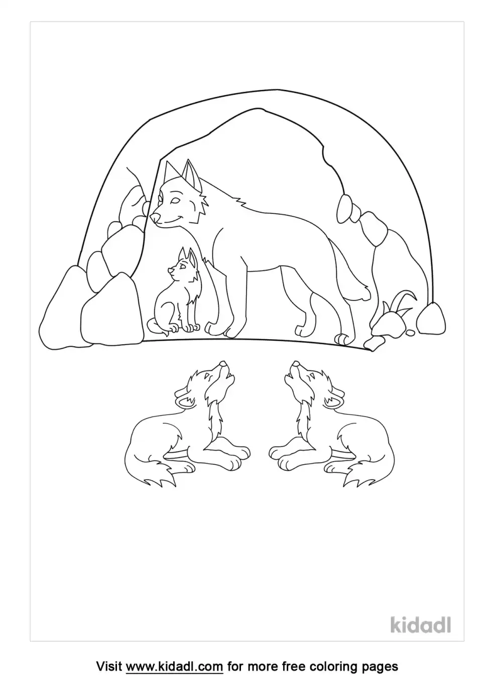 Wolf Den And Puppies Coloring Page
