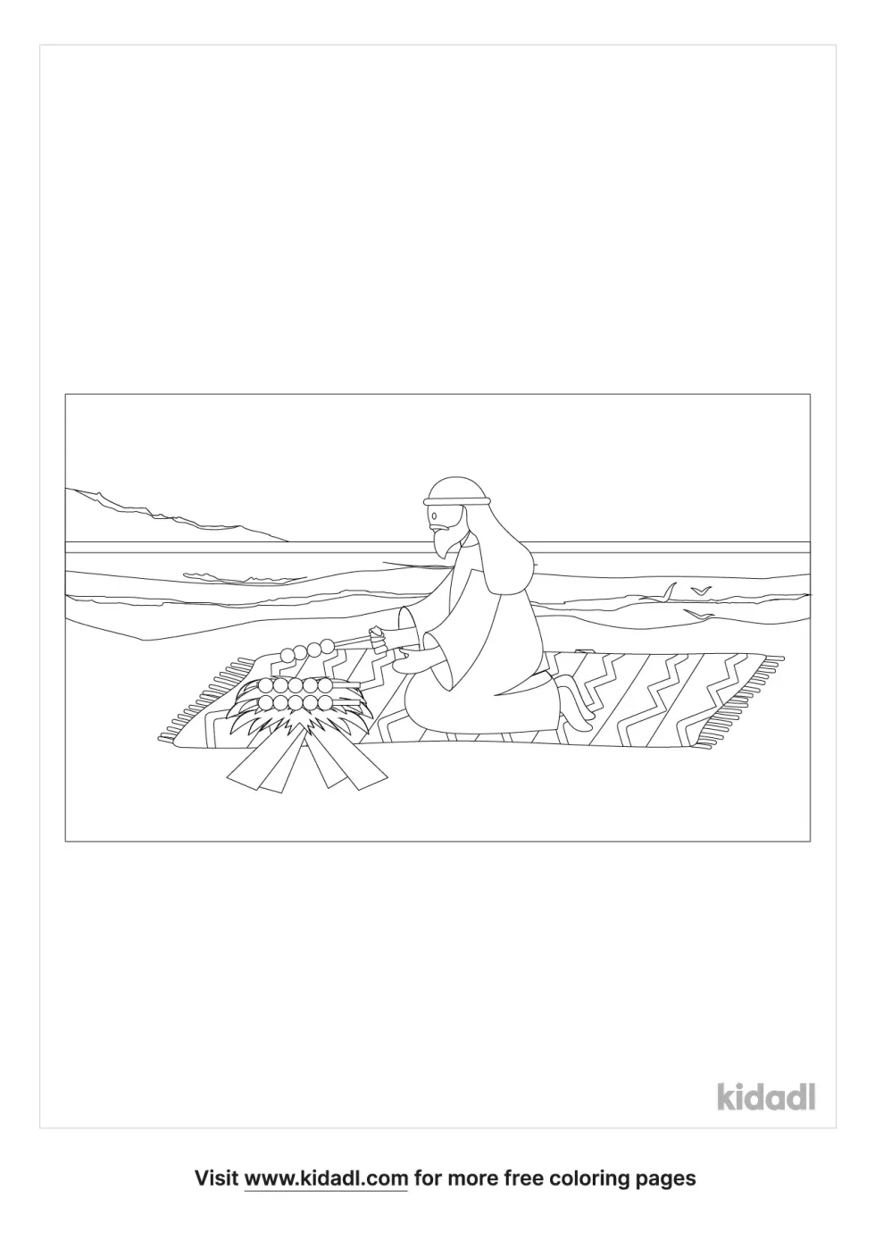 Jesus Makes Breakfast On The Beach Coloring Page