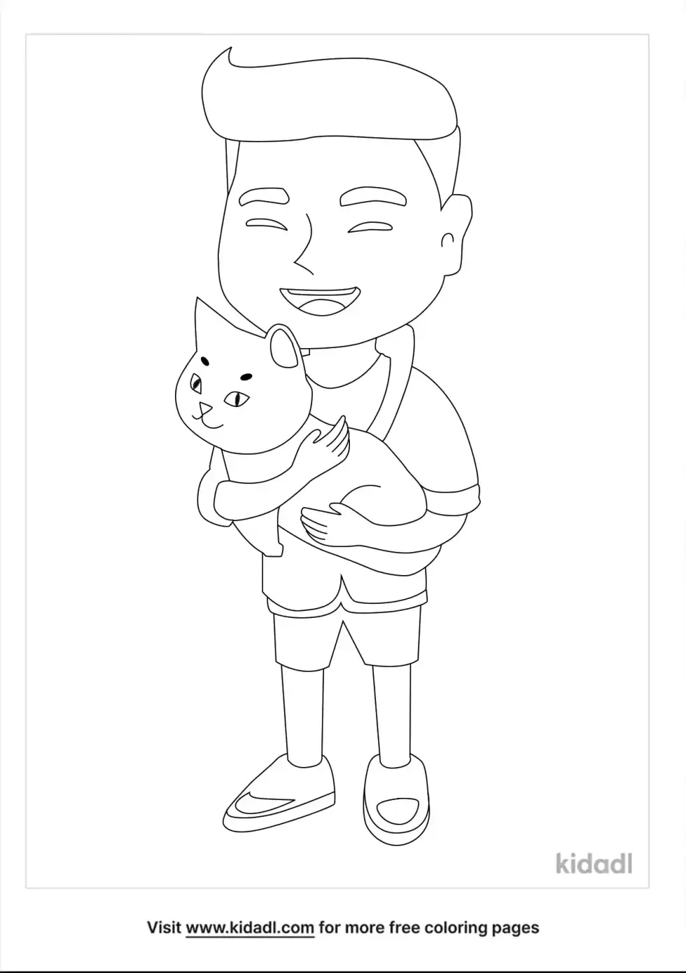 Little Boy Holding Kitten Coloring Page