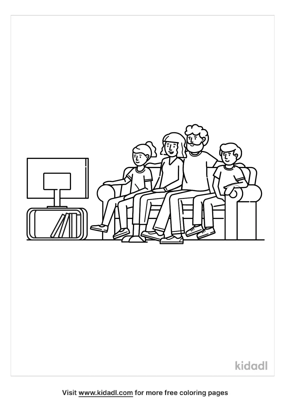 Family Watching Tv Coloring Page