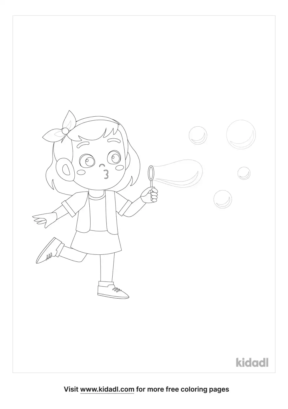 Kids Blowing Bubbles Coloring Page