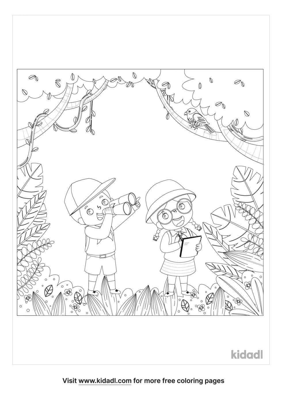 Kids In Forest Coloring Page