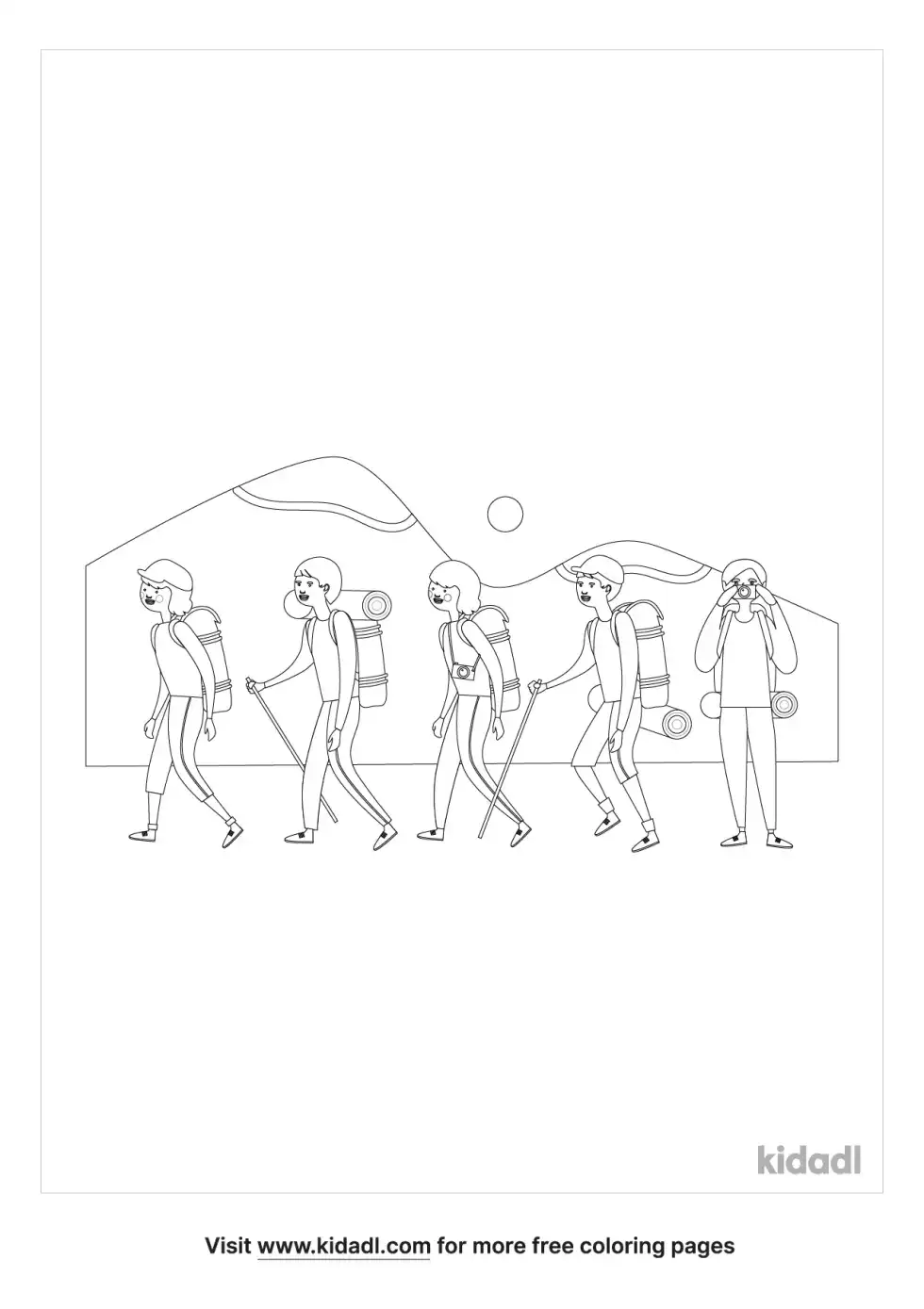 Kids Hiking Coloring Page