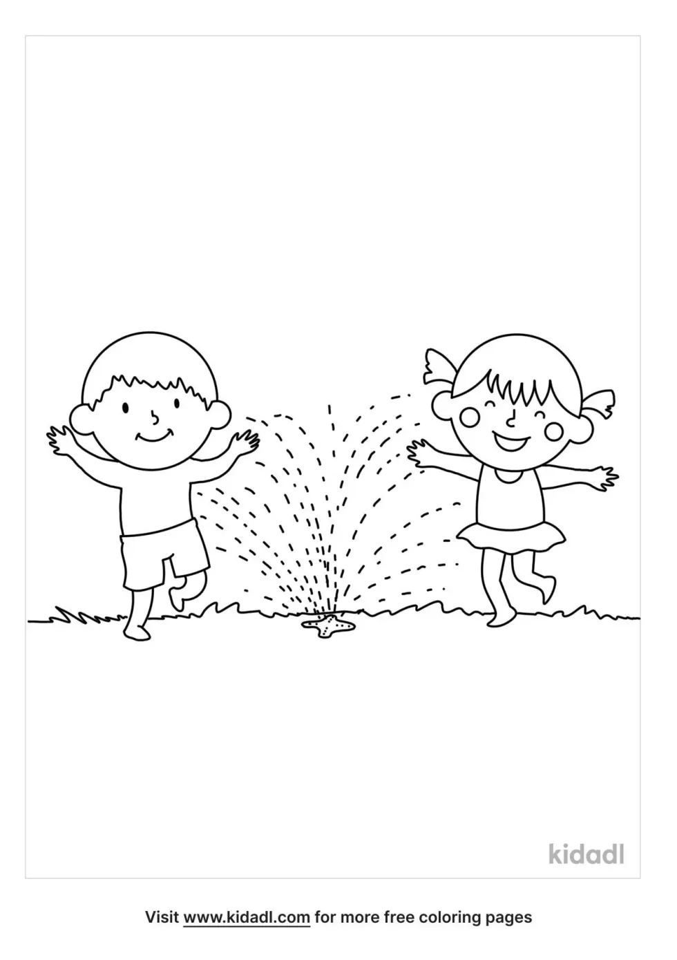 Kids And Sprinkler Coloring Page