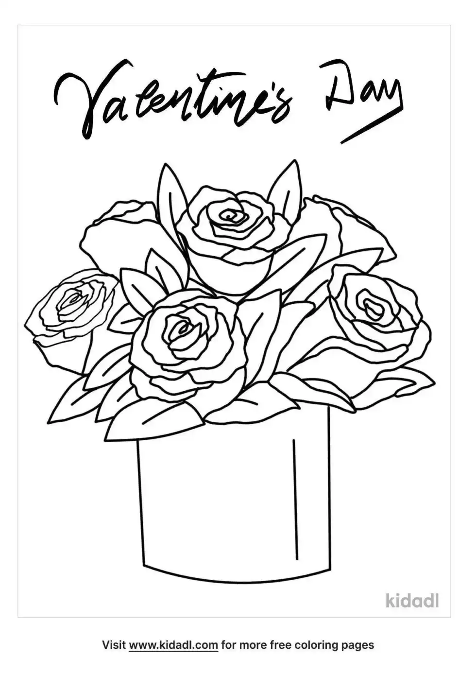 Valentine Flowers In Vase Coloring Page
