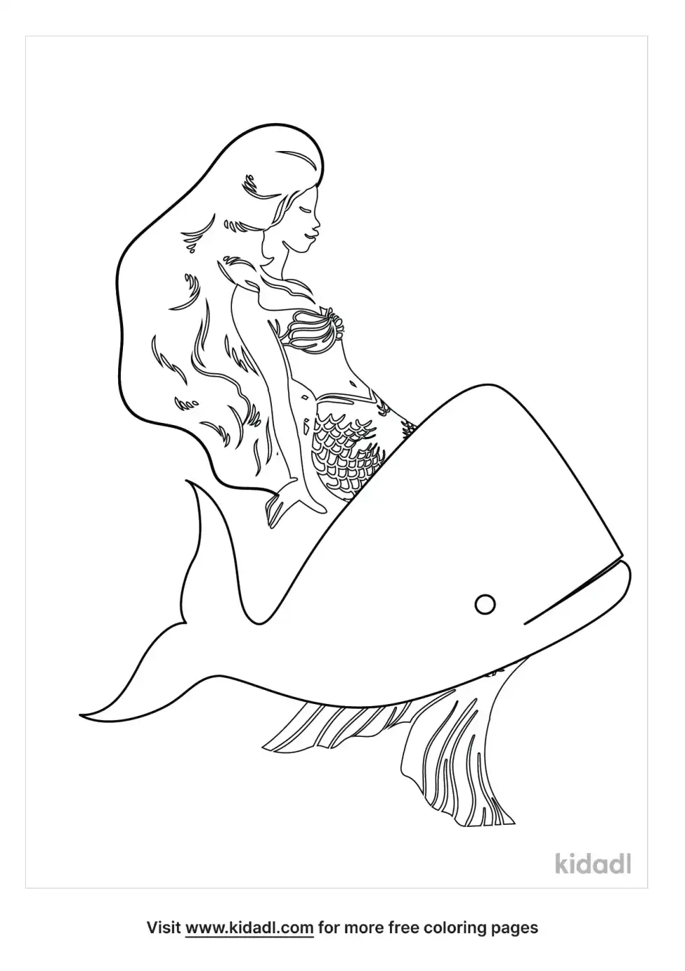 Mermaid On A Whale Coloring Page