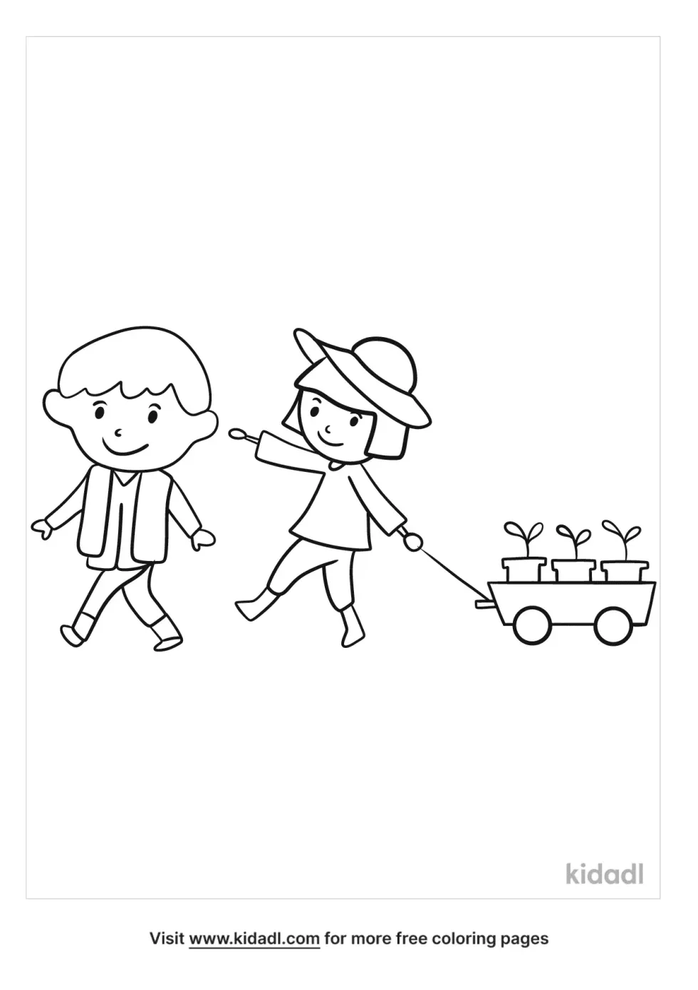 Kids Pulling Wagon Coloring Page