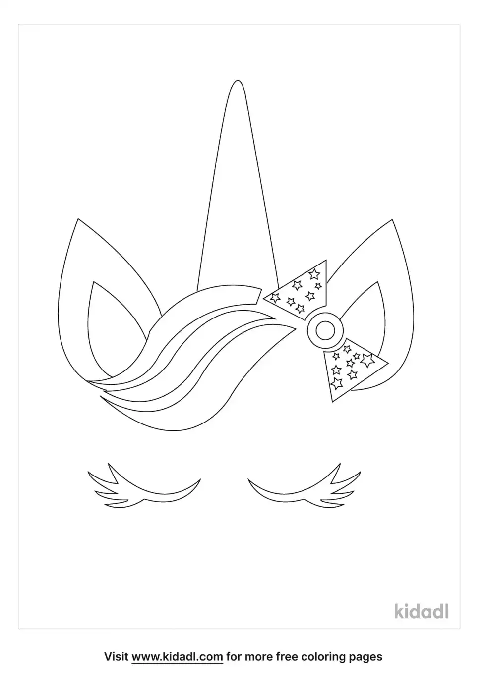 Unicorn Face With Bow Coloring Page