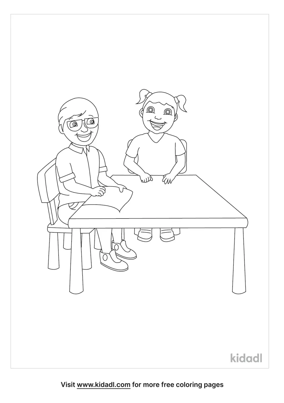 Kids At The Table Coloring Page