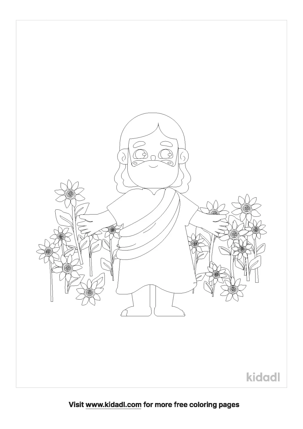 Jesus And Flowers Coloring Page