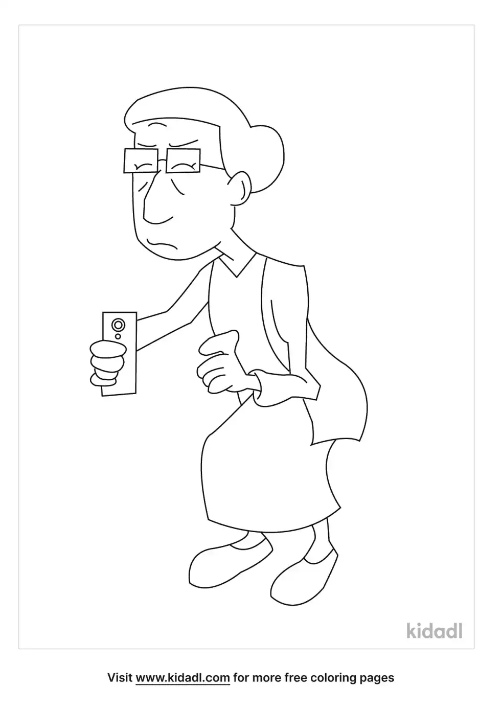 Grandma Using Mobile Coloring Page