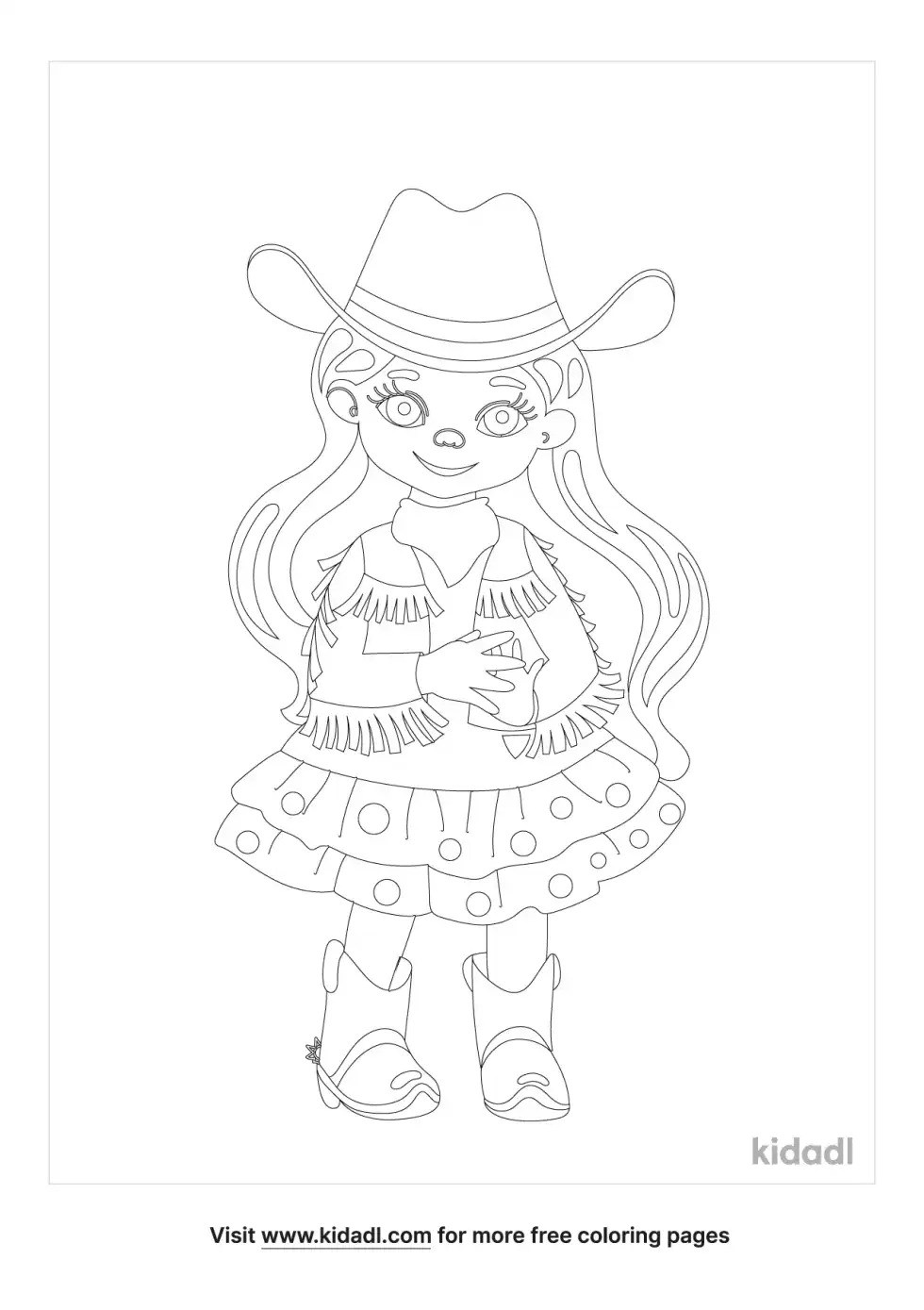 Girl In Dress And Cowboy Boots Coloring Page