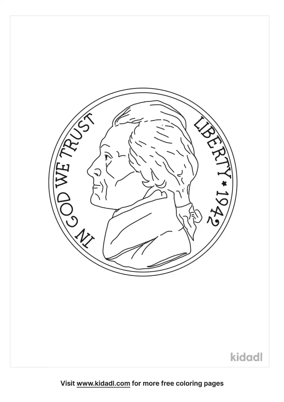 Thomas Jefferson On The Nickle Coloring Page