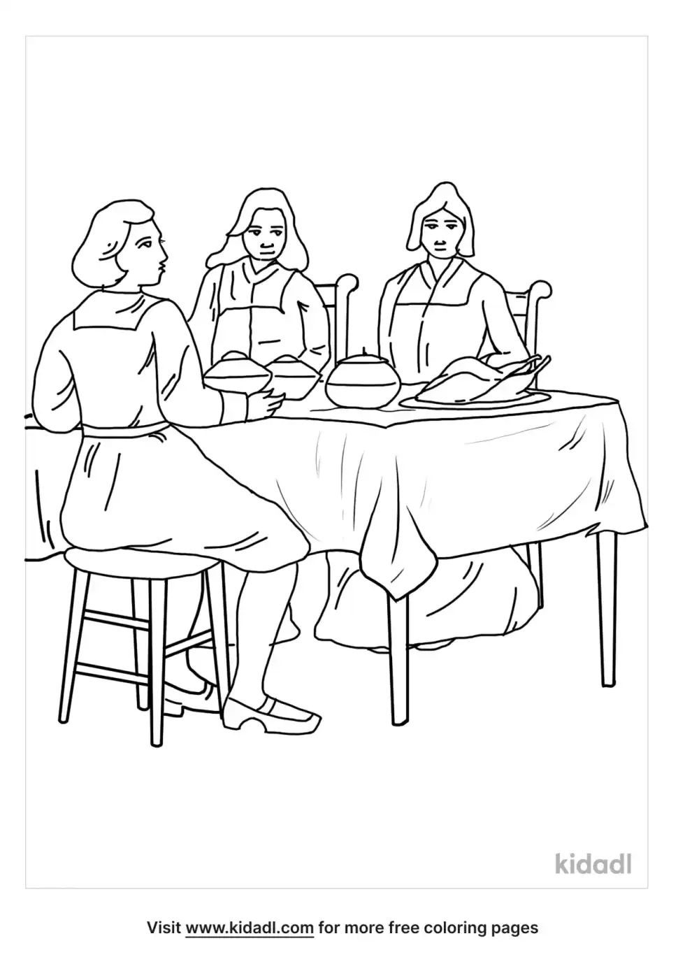 Thanksgiving Pilgrims' Dinner Coloring Page