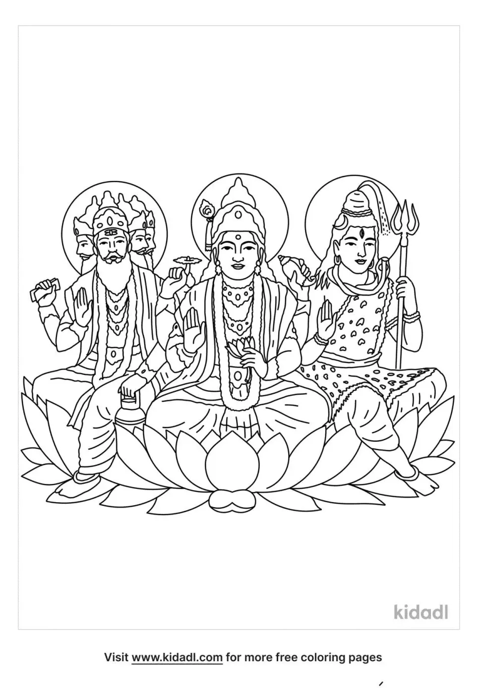 Shiva Brahma Vishnu Coloring Page