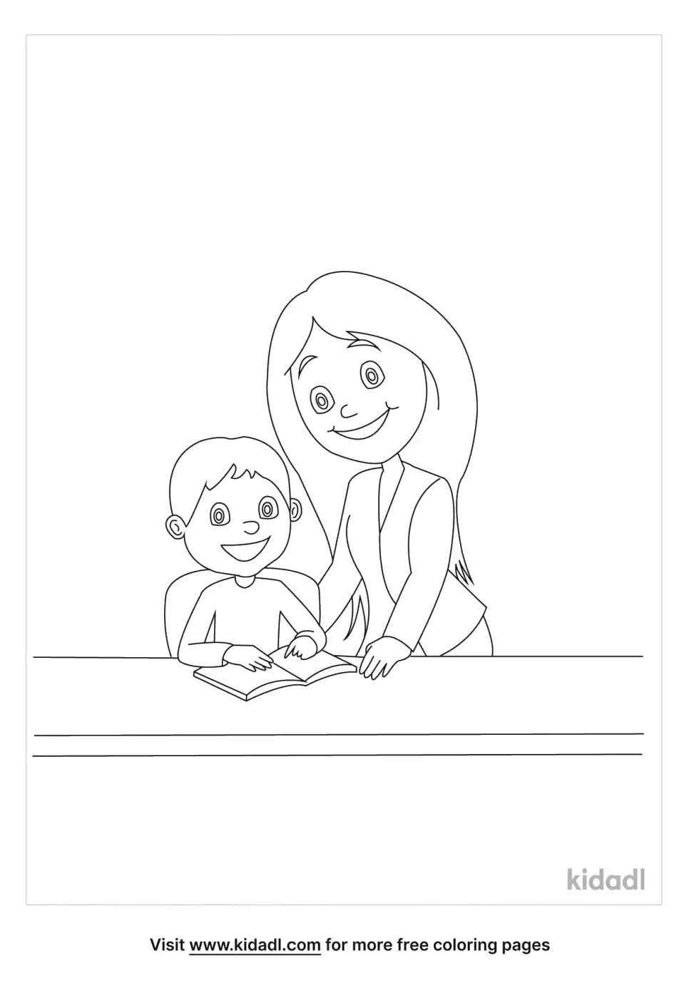 Teacher Helping A Kid Coloring Page