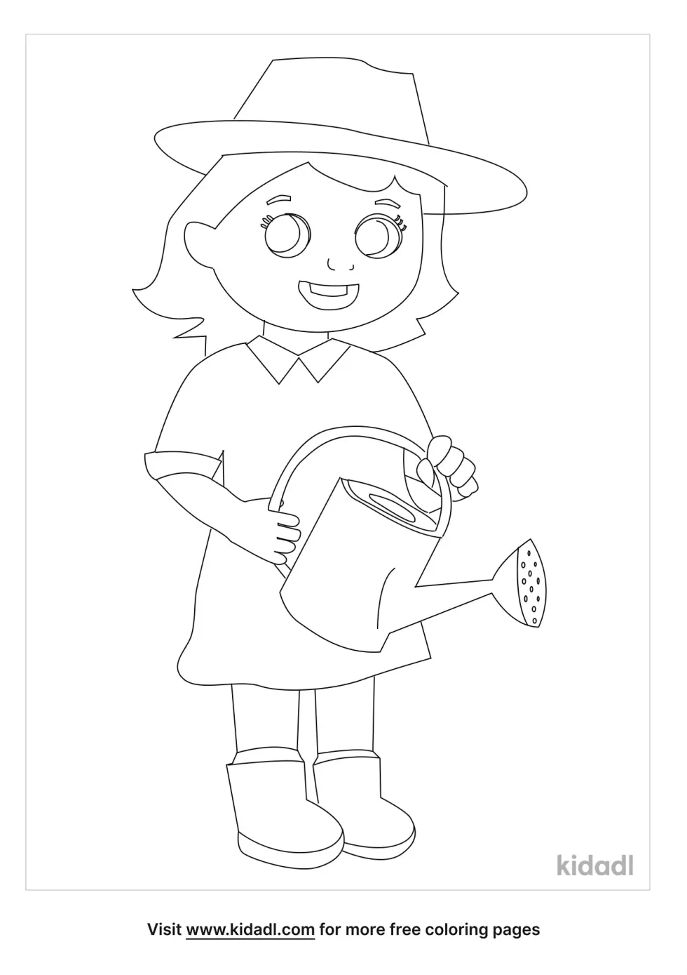 Girl With Watering Can Coloring Page