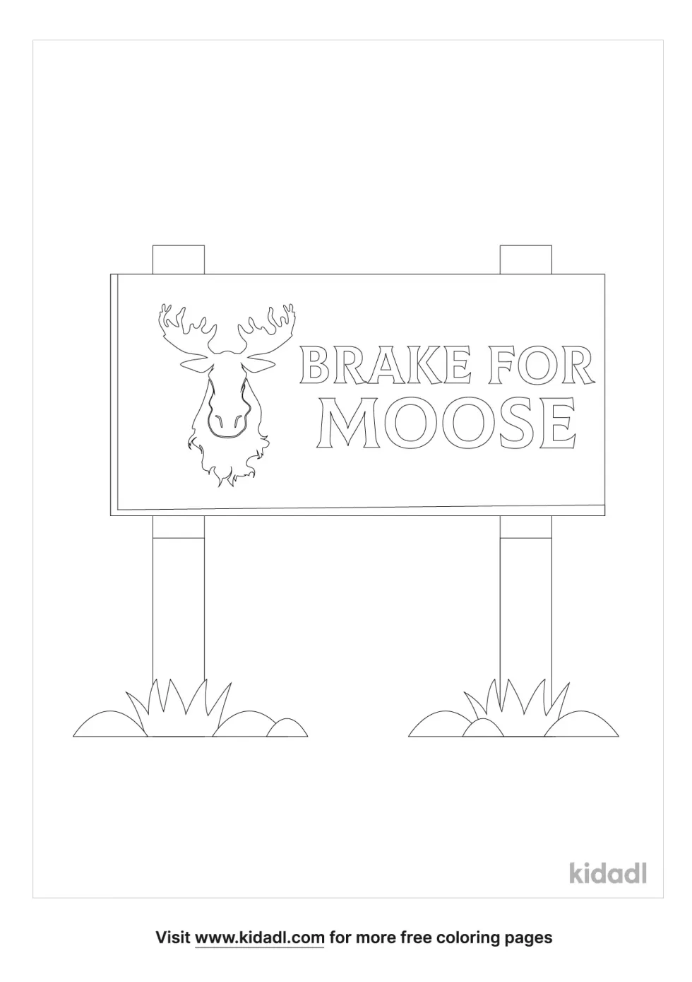 Brake For Moose Sign Coloring Page