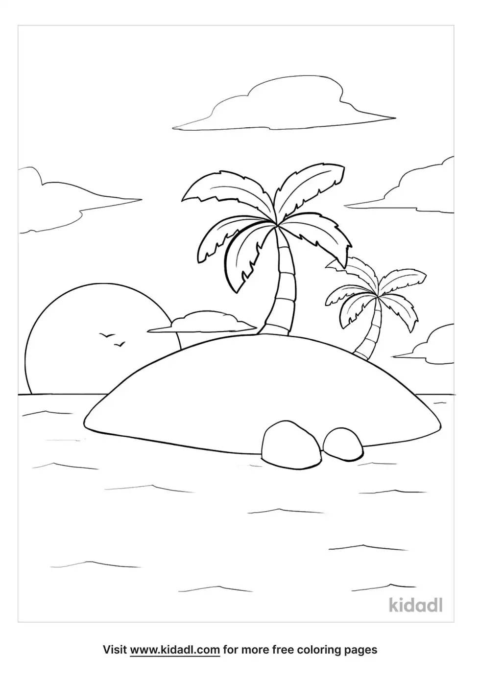 Tropical Island Sunset Coloring Page