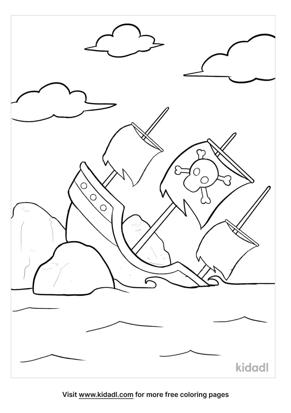 Pirate Ship Crashing Into Rock Coloring Page