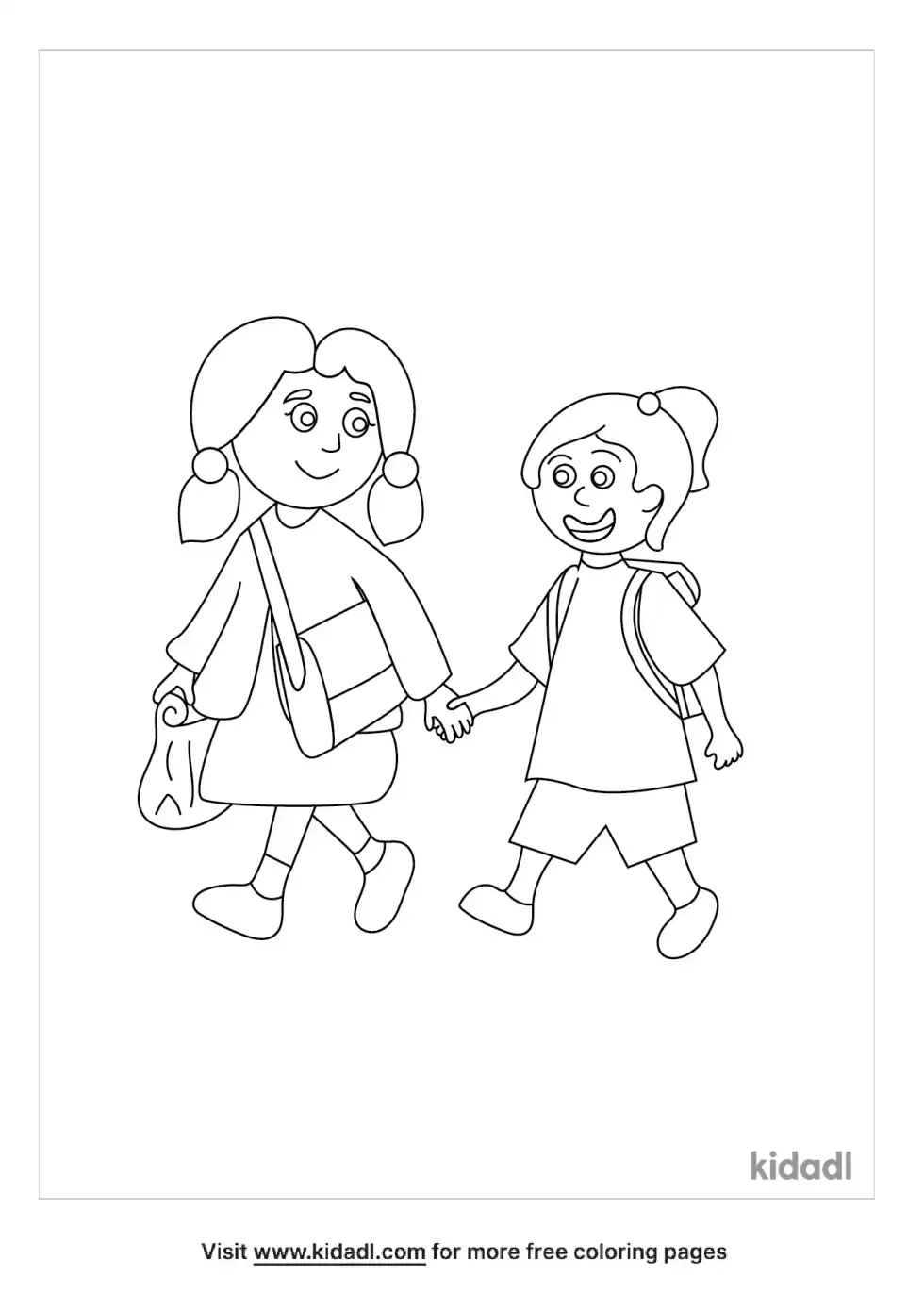 Kid Walking To School Coloring Page