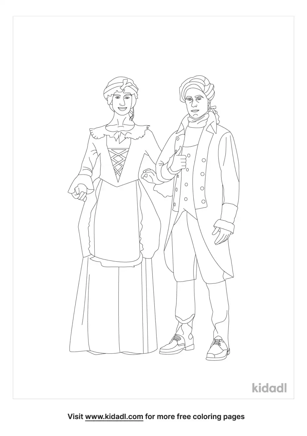 Colonial Couple Coloring Page