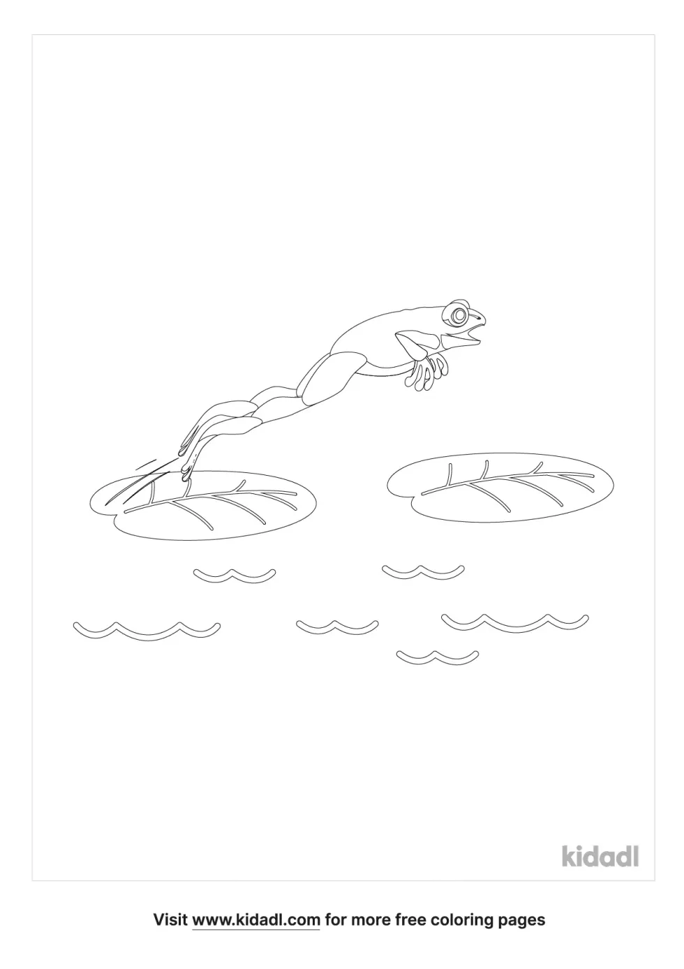 Frog Leaping Off A Lily Pad Coloring Page