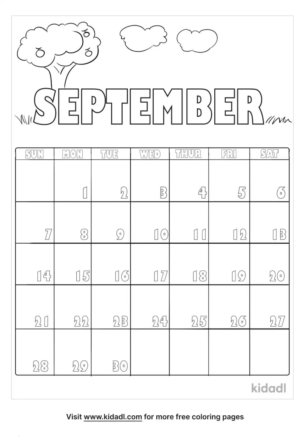 September Calendar Coloring Page