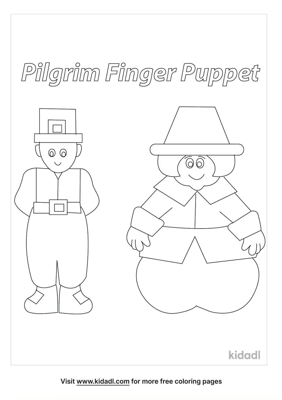 Pilgrim Finger Puppets Coloring Page