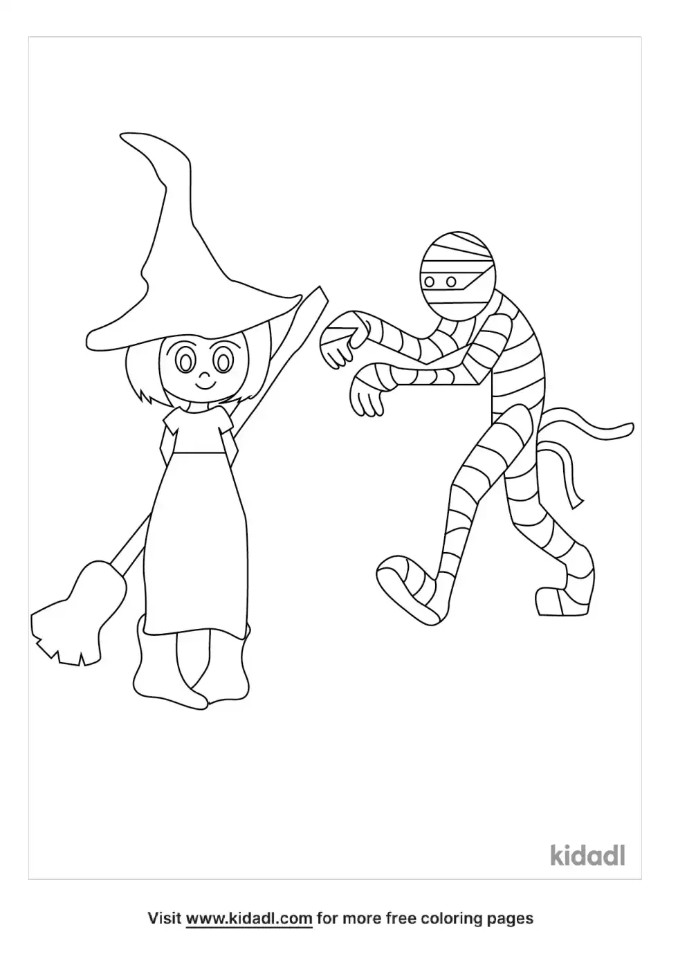 Witch And Mummy Coloring Page