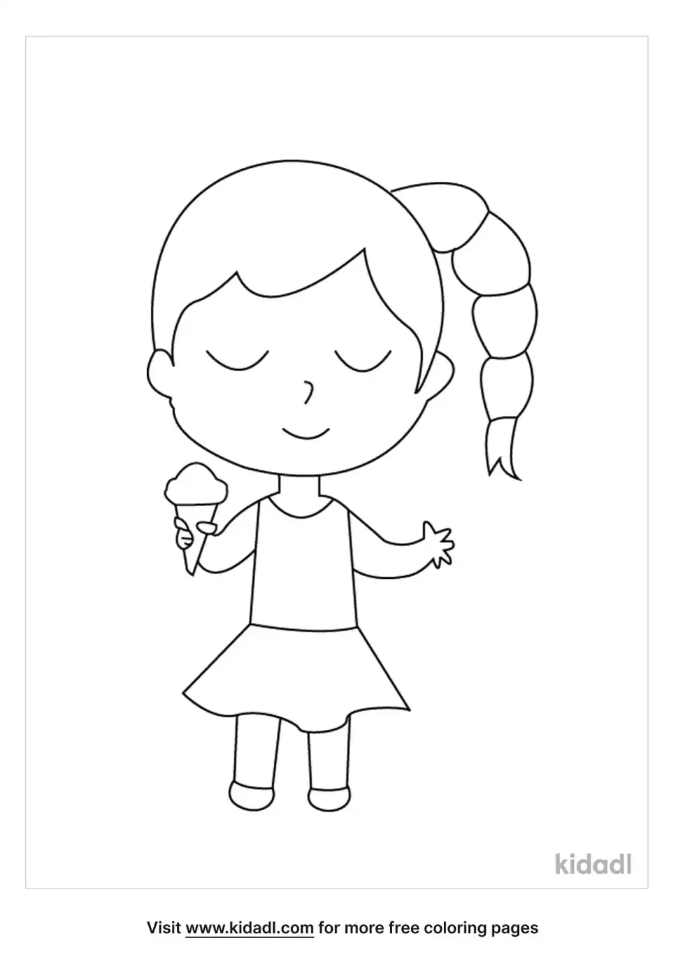 Girl Eating Ice Cream Coloring Page