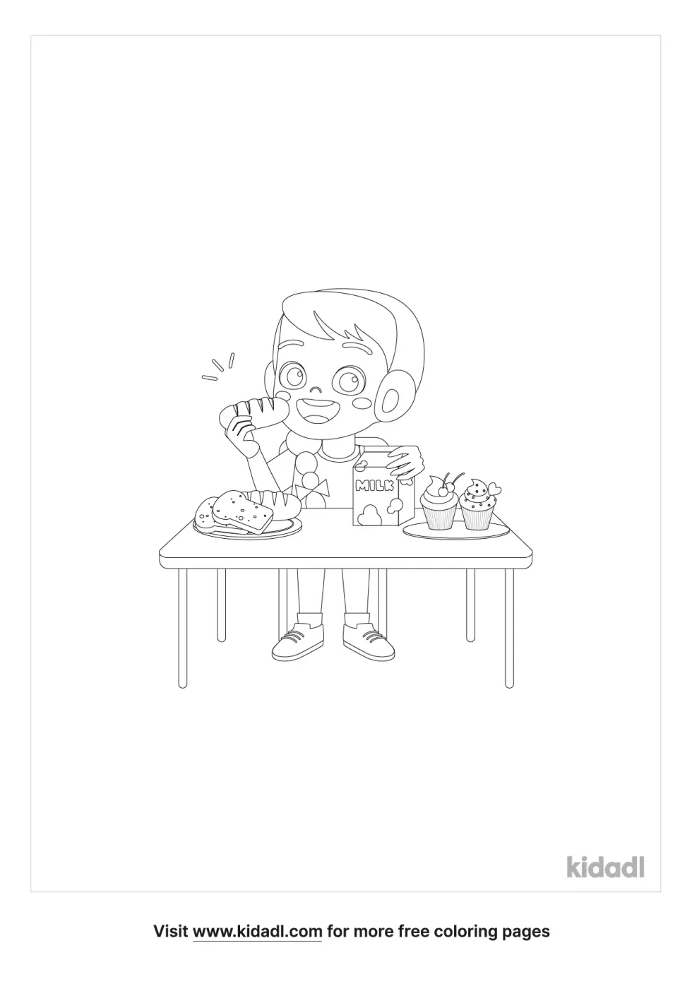 Girl With Braids Eating Coloring Page