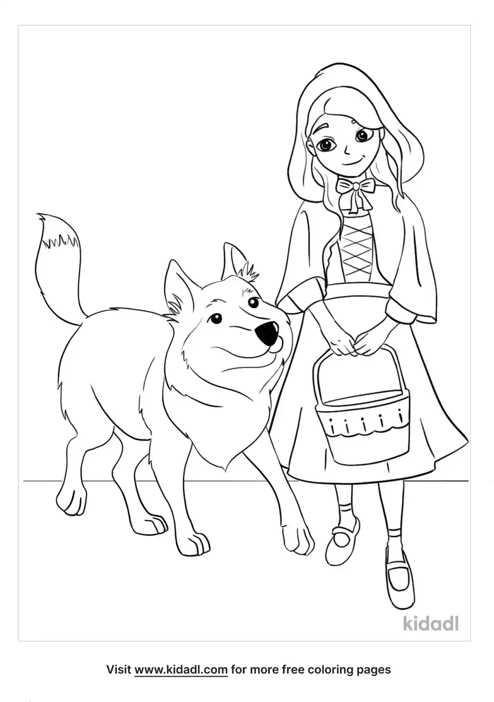 Girl And Wolf Coloring Page