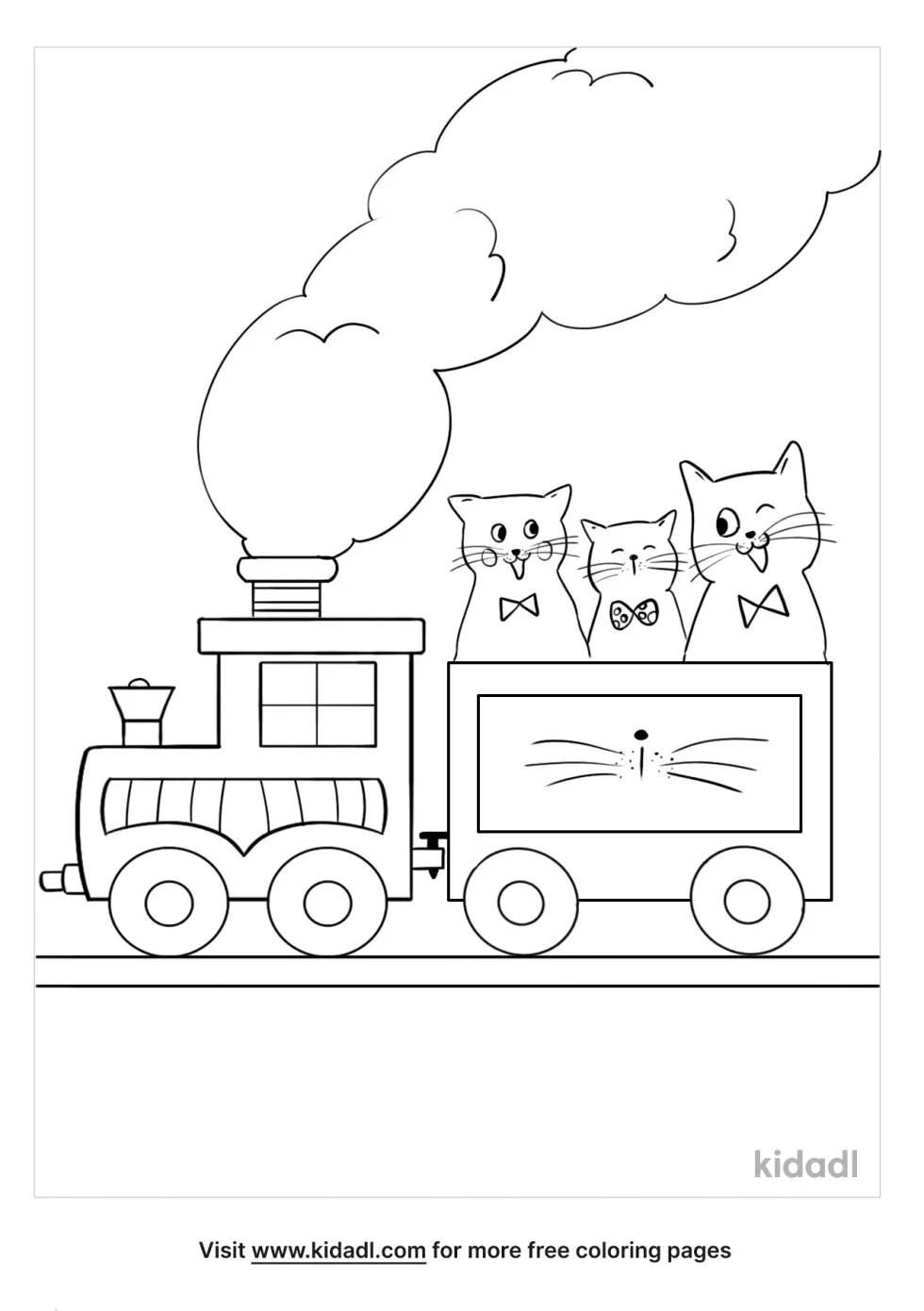 Cat And Train Coloring Page