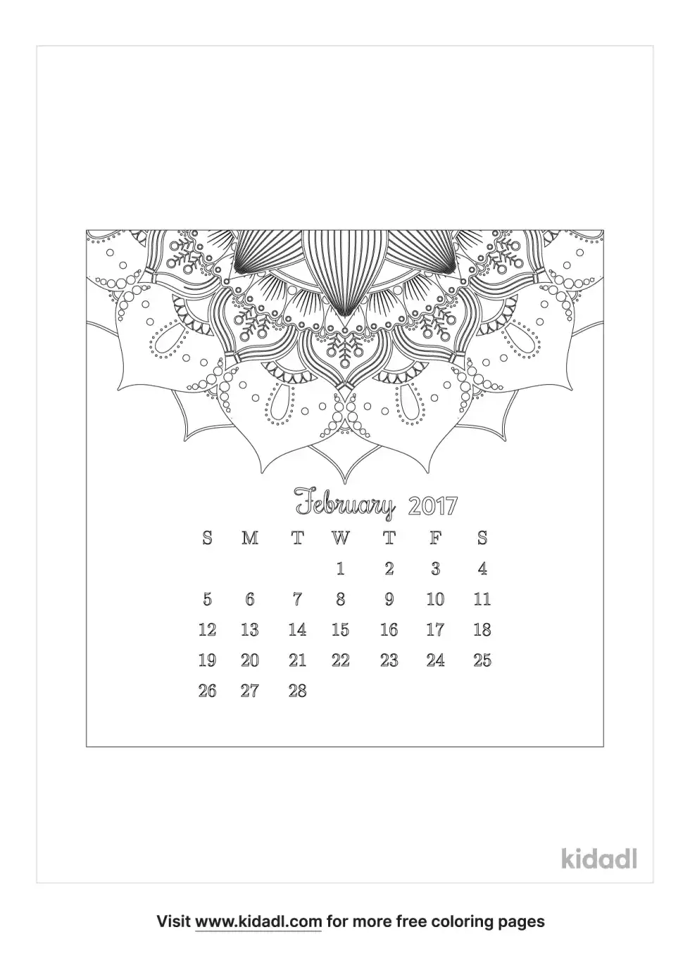 February 2017 Calendar Coloring Page