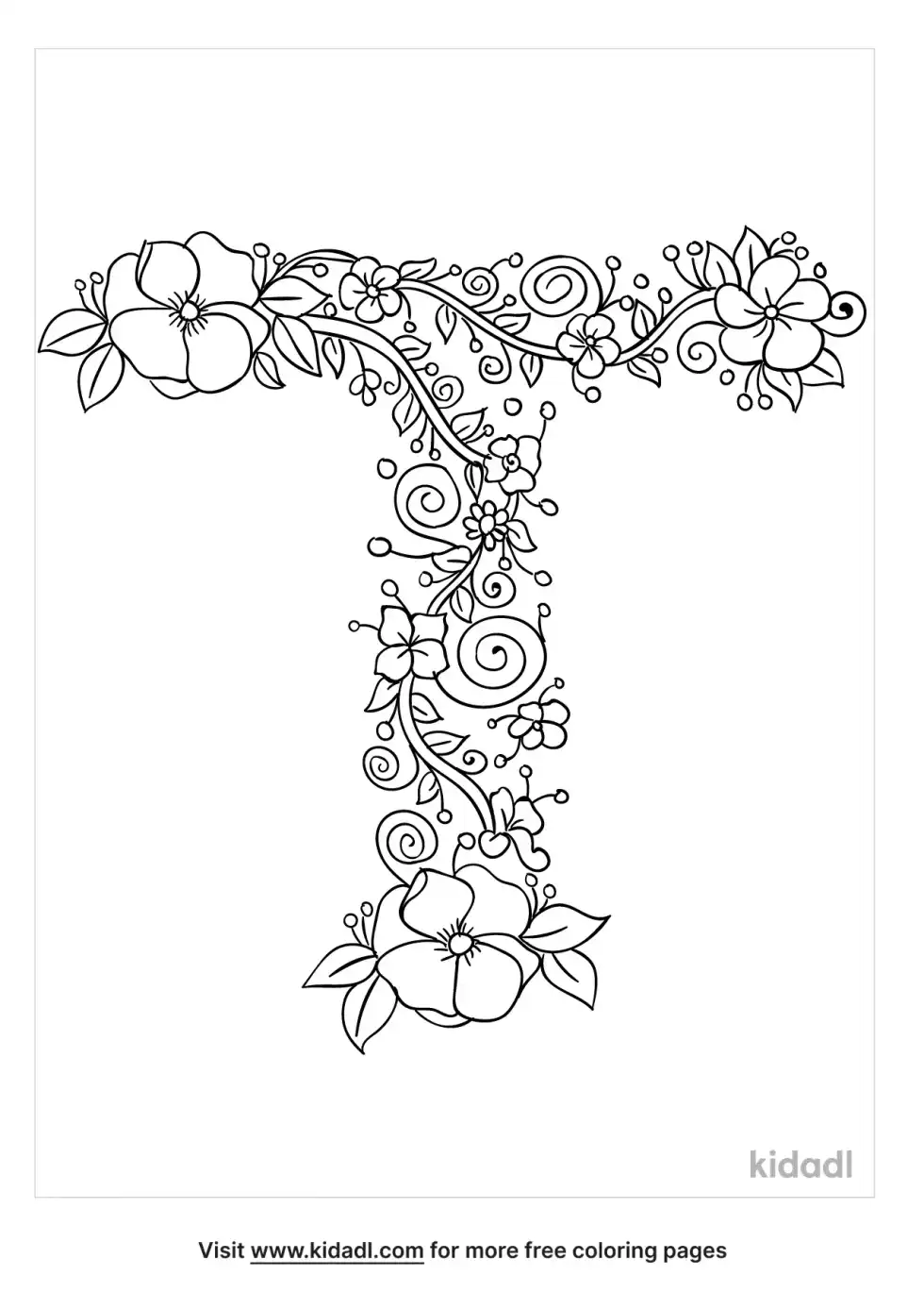 Floral Letter T Coloring Page