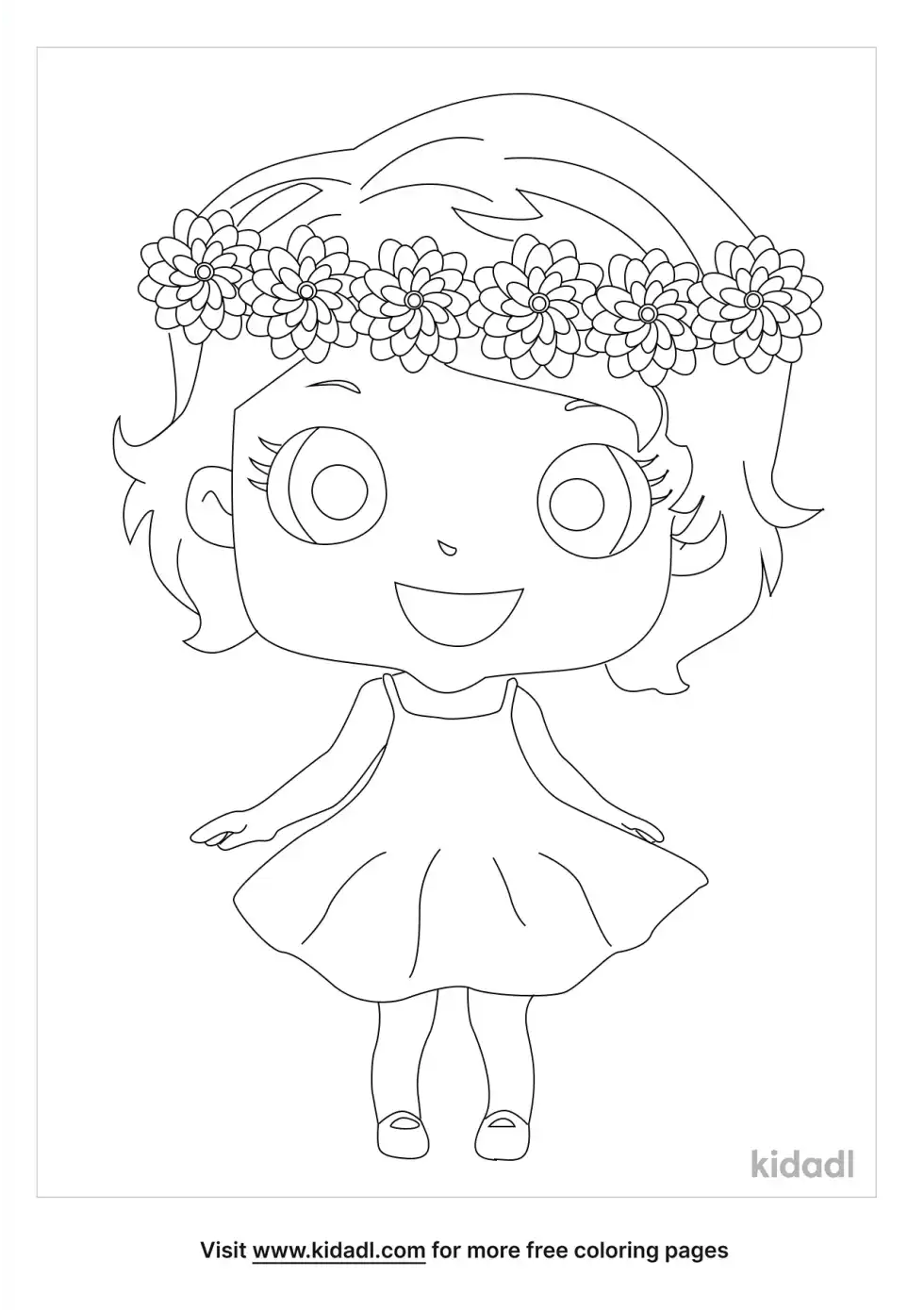 Girl With A Flower Crown Coloring Page