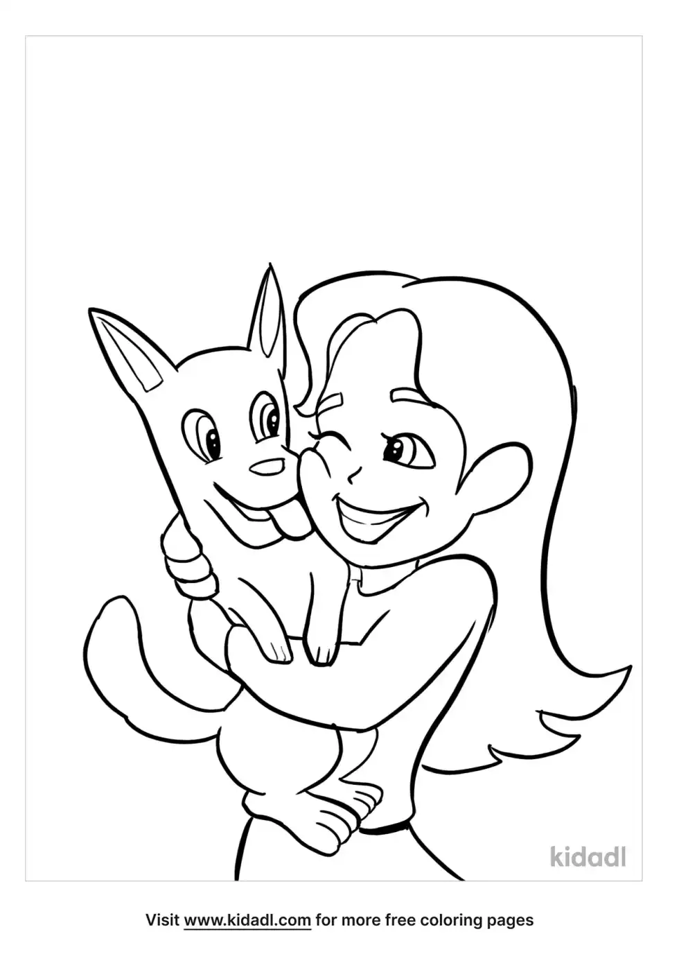 Girl Hugging Puppy Coloring Page