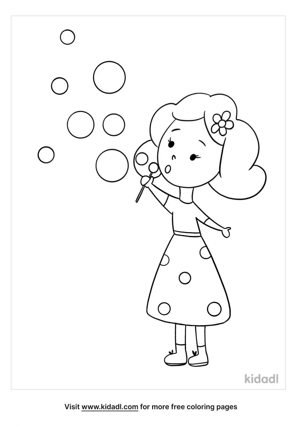 Little Girl Blowing Bubbles Coloring Page