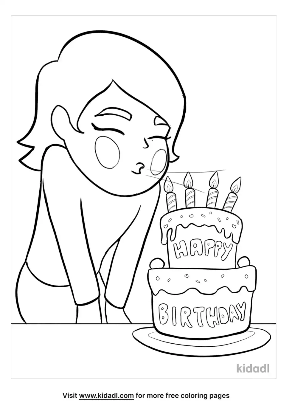 Girl Blowing Out Candles Coloring Page