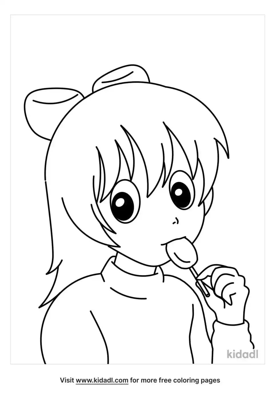 Anime Girl Eating Candy Coloring Page