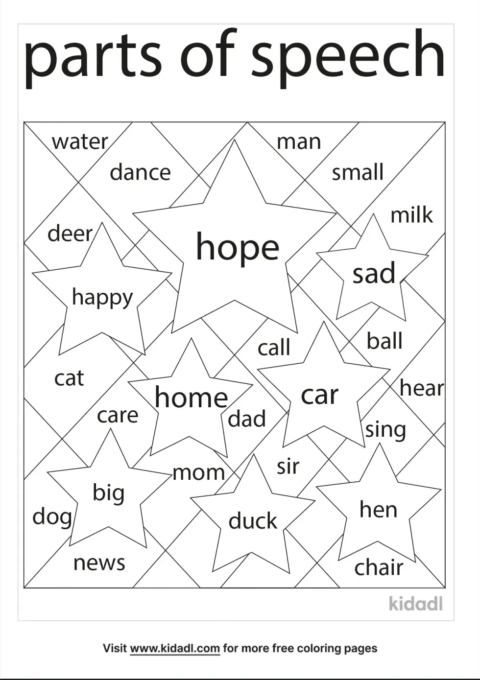 Parts Of Speech Coloring Page