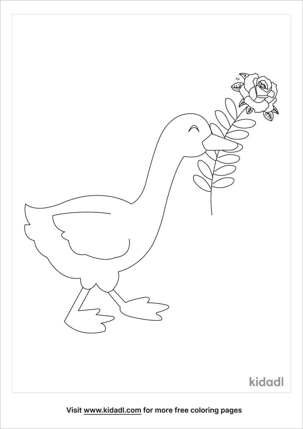 Duck With Flower Coloring Page