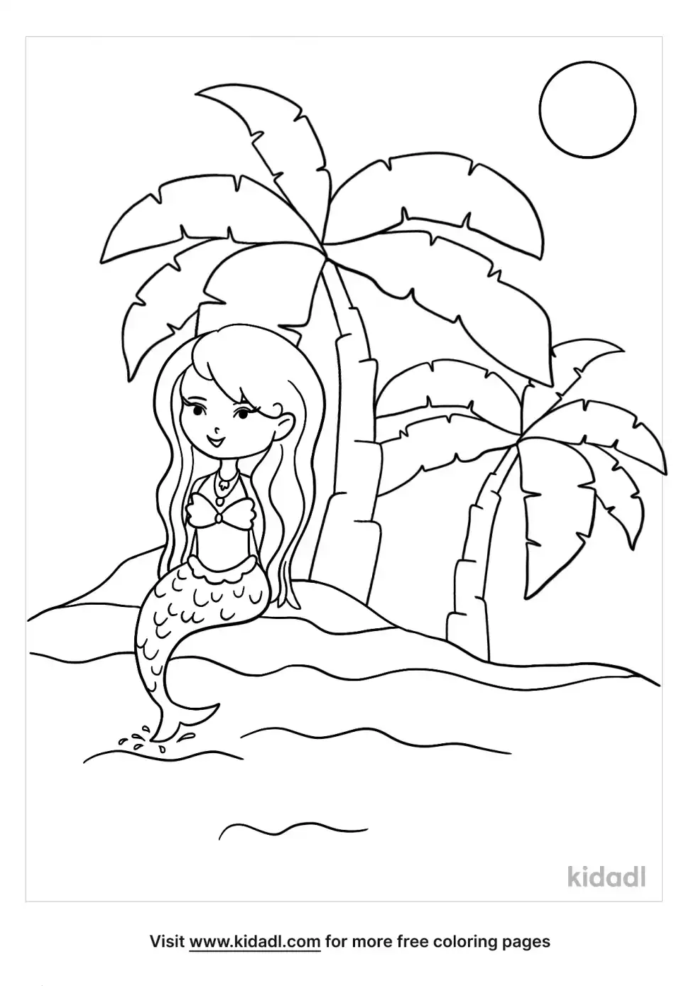 Palm Tree Mermaid Coloring Page