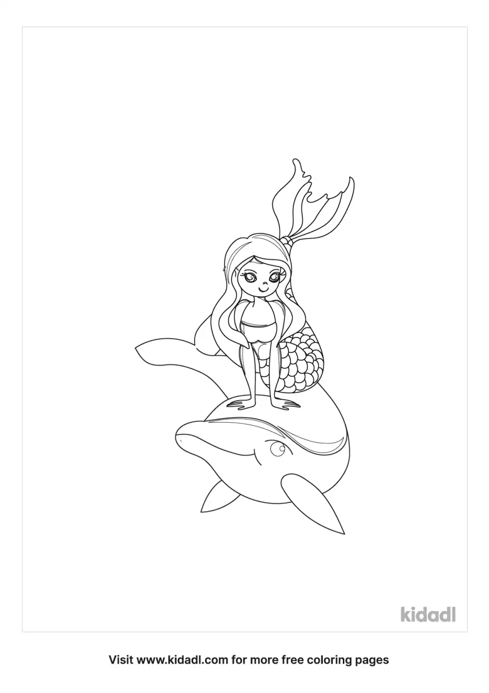 Mermaid On A Dolphin Coloring Page