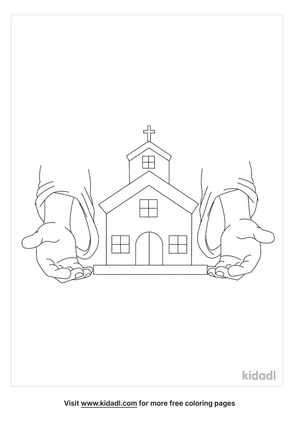 God's Hand Holding Church Coloring Page