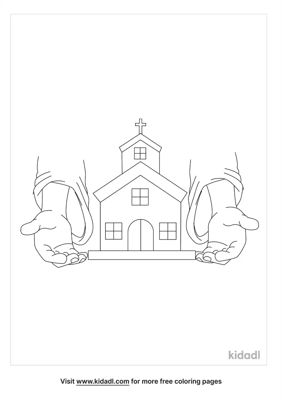 God's Hand Holding Church Coloring Page