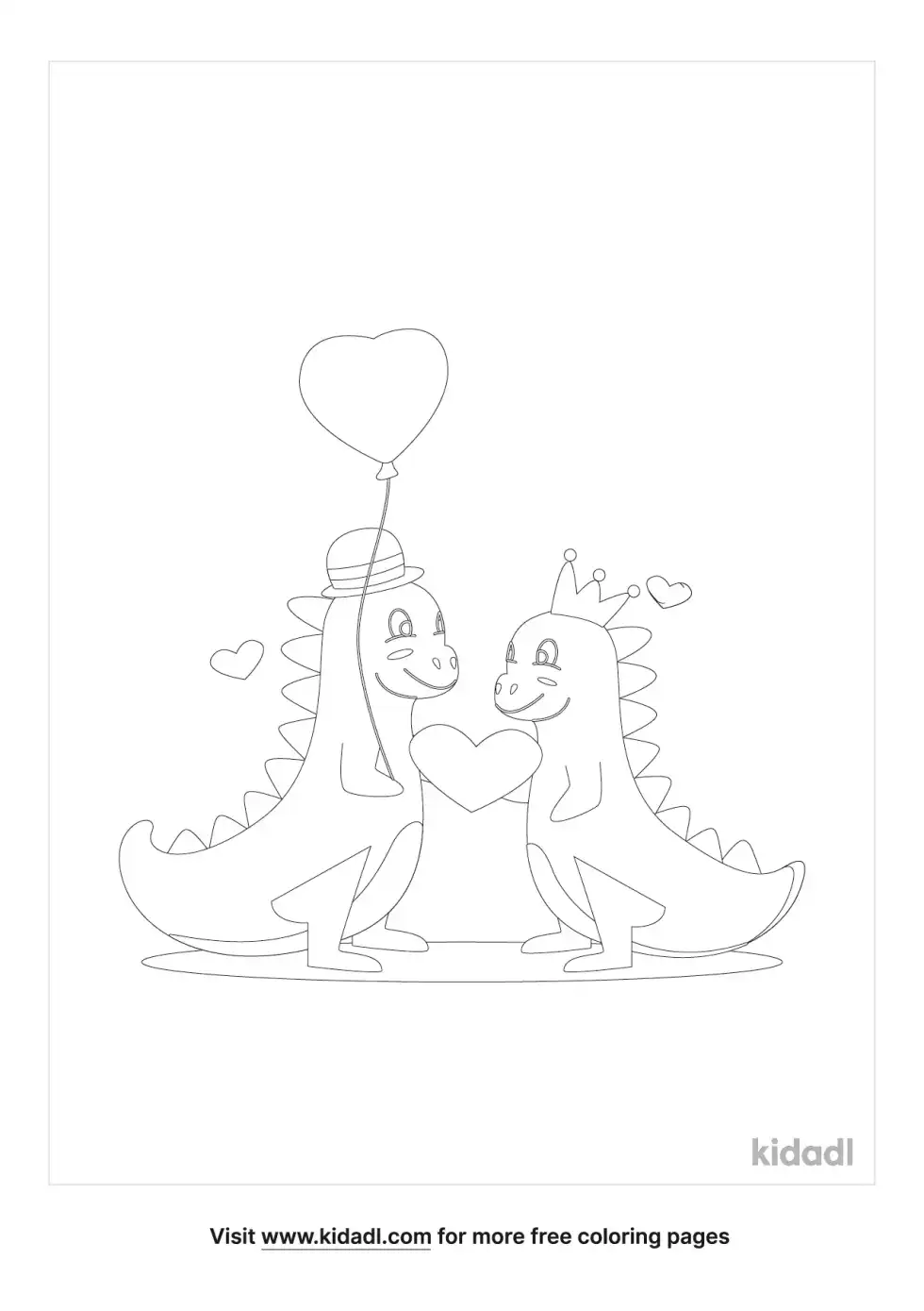 Valentines Day Dinosaur Coloring Page