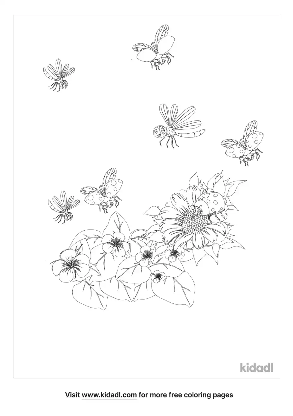 Bugs And Flowers Coloring Page