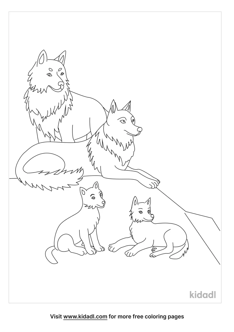 Wolves With Cubs Coloring Page